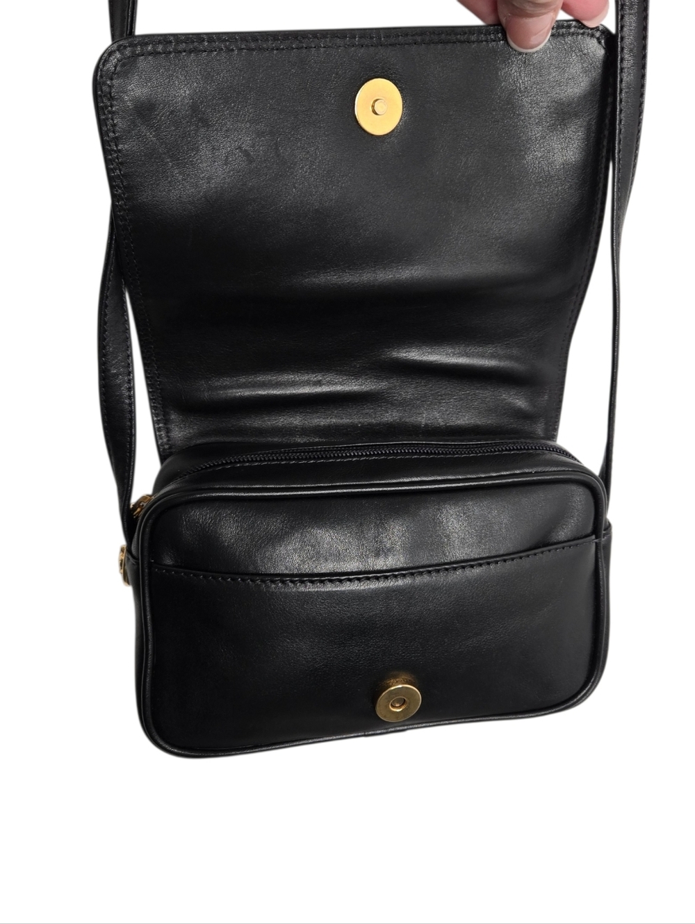 Peruzzi Firenze Black Leather Crossbody Bag Italian Minimalist Gold Hardware - Picture 6 of 16